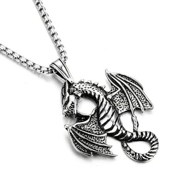 Stainless Steel Dragon Pendant Necklace - Picture 5 of 6